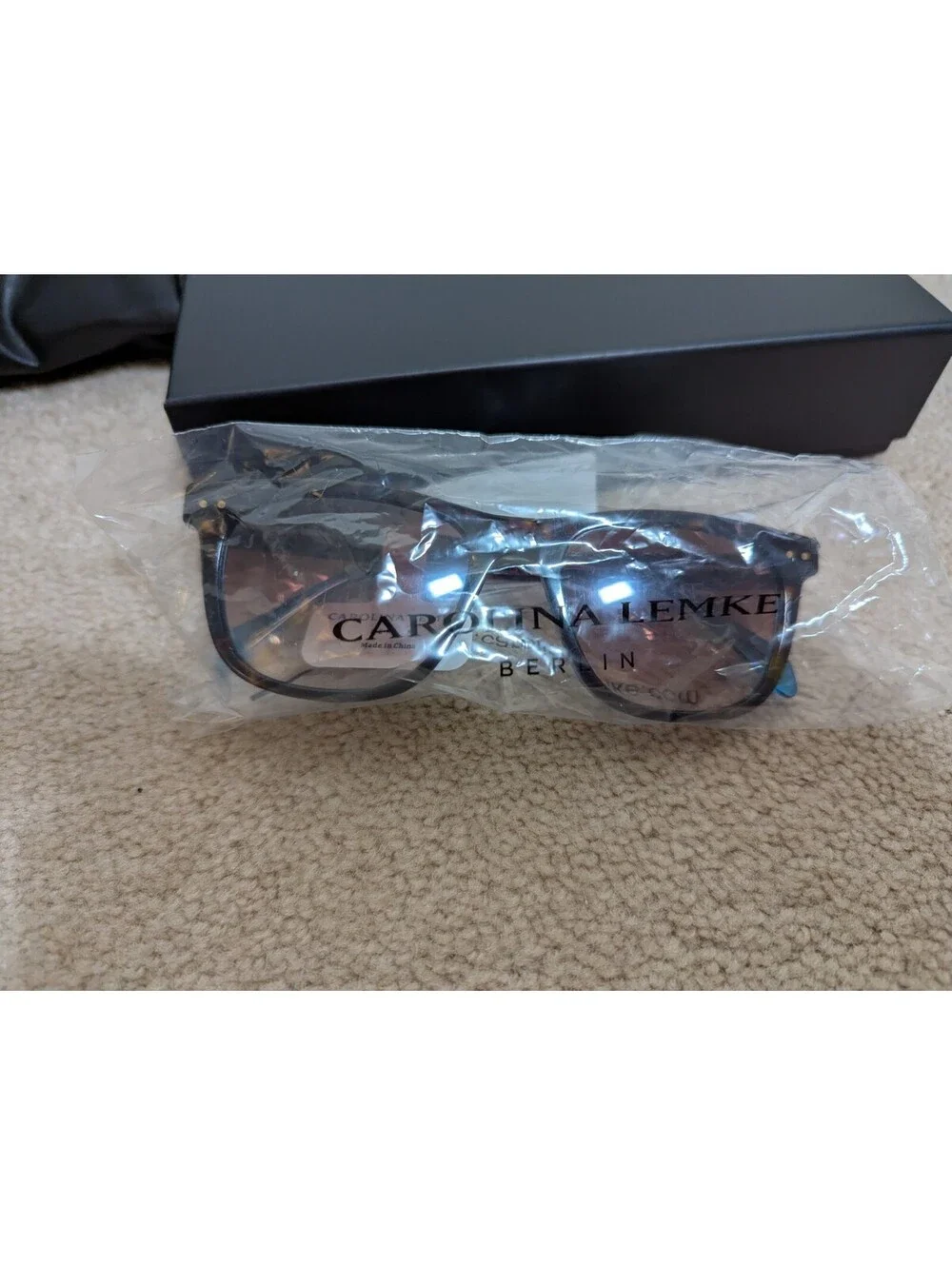 Carolina Lemke Sunglasses Blue With Brown Lenses New In Box Carrying Case
